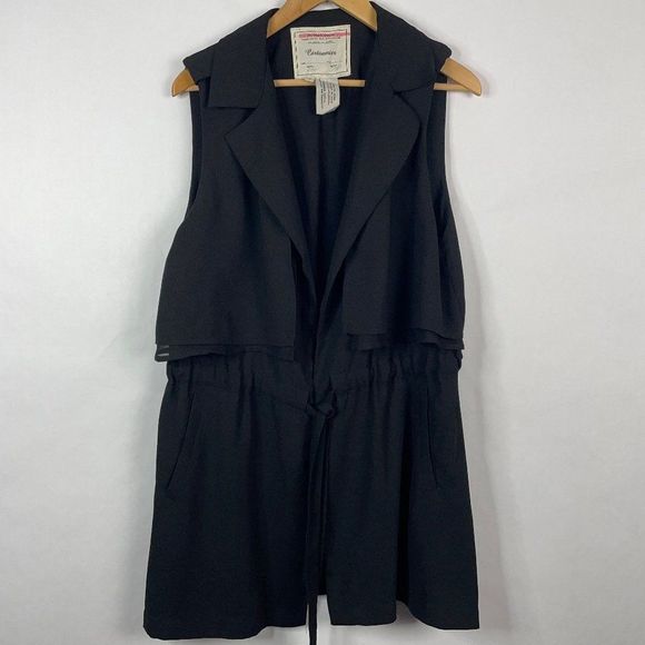 Cartonnier  Anthropologie  River Road Duster Vest  Tie Waist  Draped  Black M - Picture 2 of 6